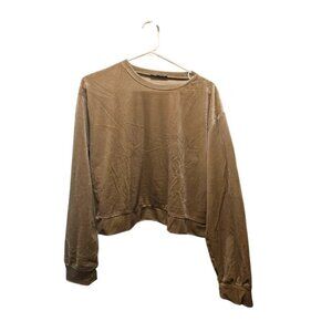 Zara Women’s Beige Velvet Long Sleeve Sweatshirt Crew Neck Size S